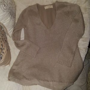 Zara knit sweater tunic back slit taupe S